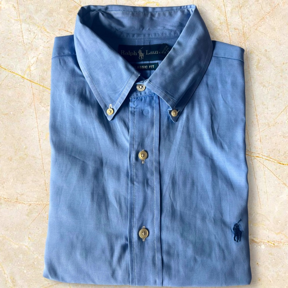 ⚜️ Polo Ralph Lauren Dark Navy/Washed 💙 Navy Long Sleeve Shirt - Size 16 1/2 ⚜️